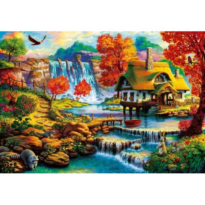Puzzle Country House by the Water Fall