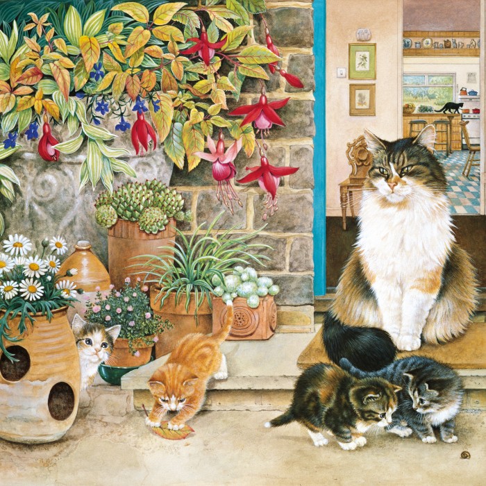 Puzzle Agneatha i njeni mačići ispred kućnih vrata
