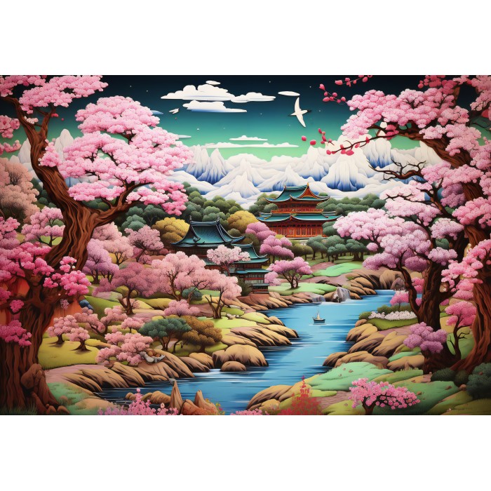 Puzzle Japanski hram u proljeće