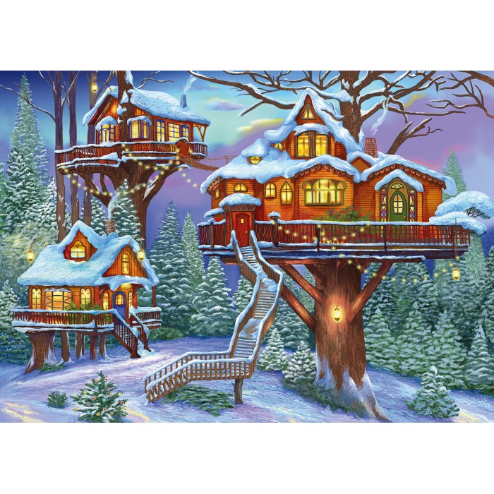 Puzzle Zimska kućica na drvetu