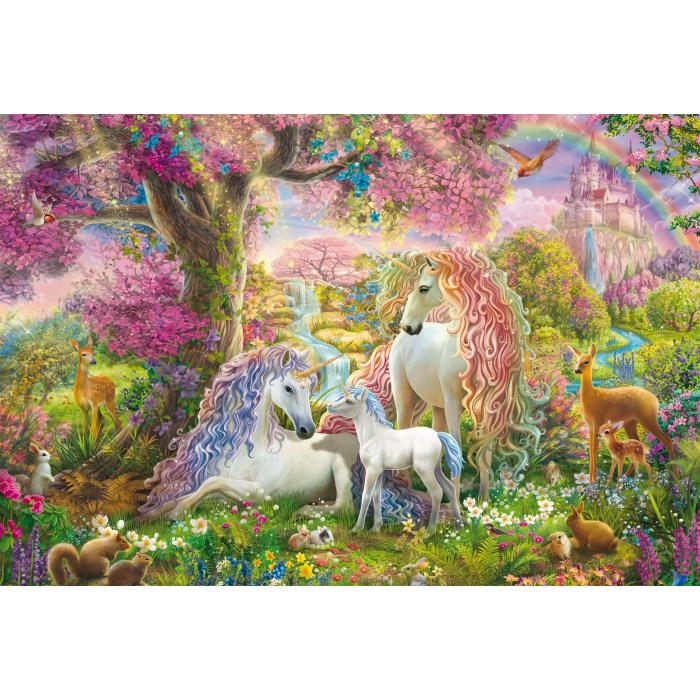 Puzzle Porodica jednoroga u cvjetnoj šumi