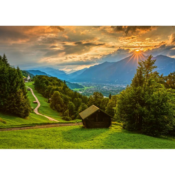 Puzzle Zalazak sunca nad planinskim selom Wamberg