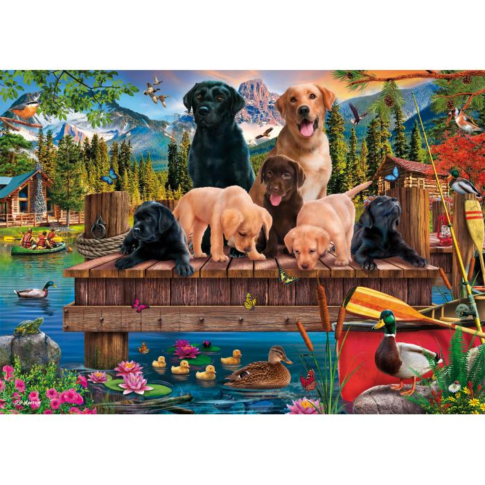 Puzzle Porodica pasa na jezeru