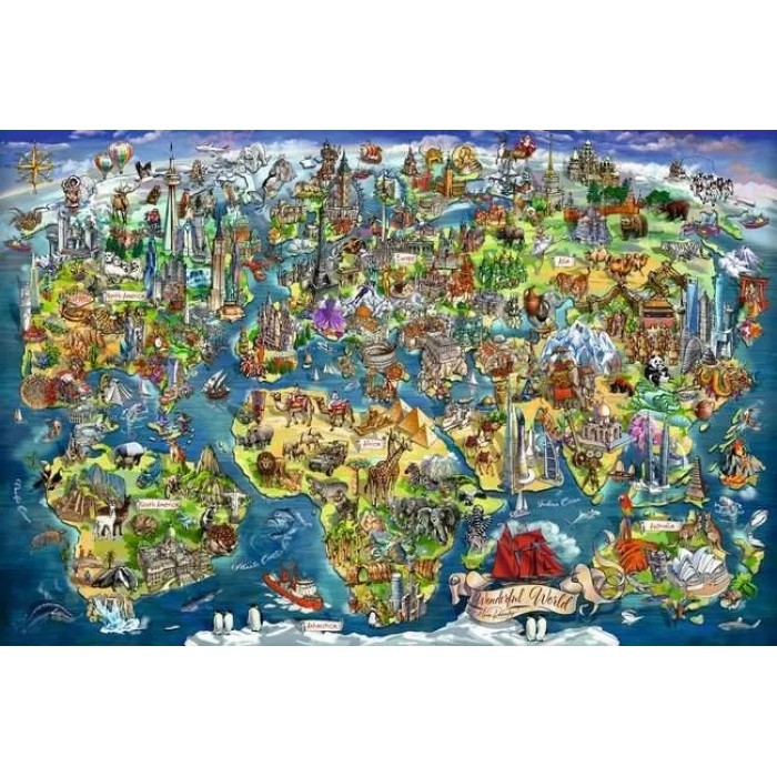 Puzzle Karta svijeta sa znamenitostima