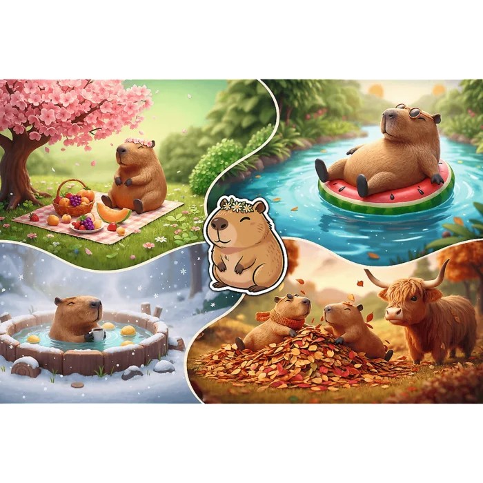 Puzzle XXL dijelovi - Četiri godišnja doba s kapibarama