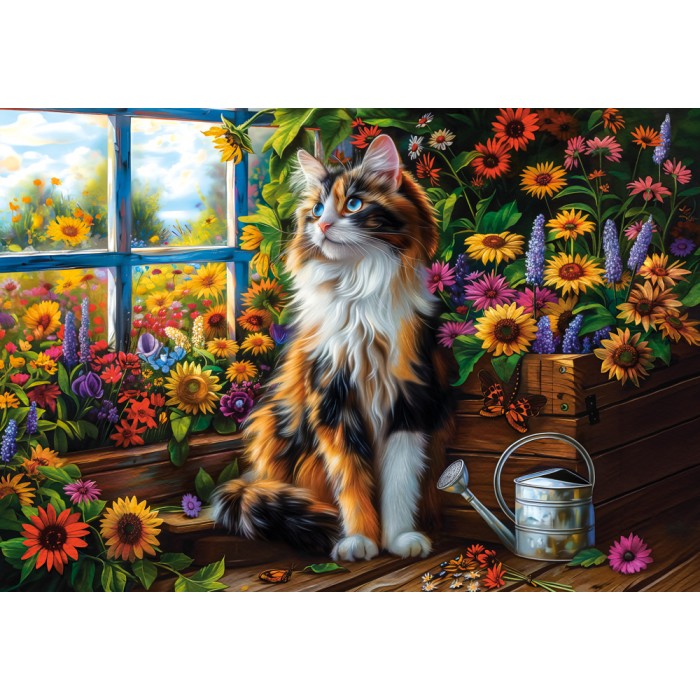 Puzzle Meditacija s mačkom i cvijećem