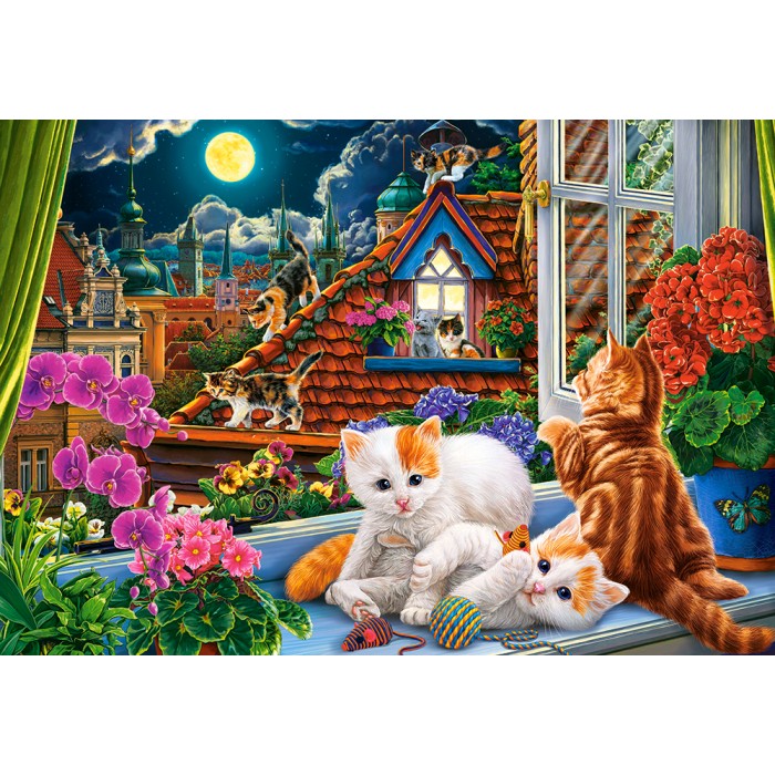 Puzzle Mače na krovu