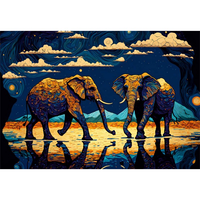 Puzzle Živahni slonovi