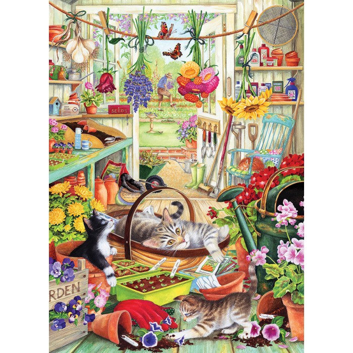 Puzzle XXL dijelovi - Mačke u kućici za cvijeće - Random Cut