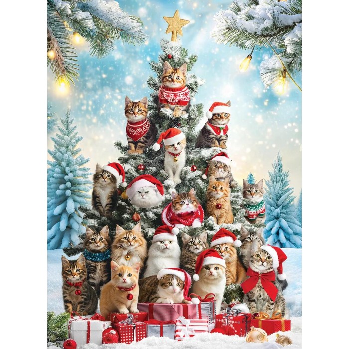 Puzzle Mačke i božićna jelka
