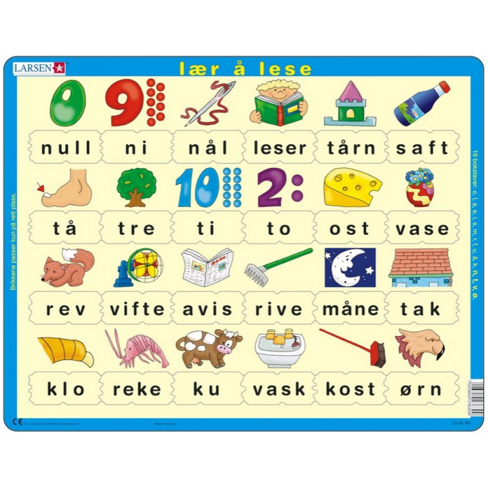 Puzzle s okvirom - Lær å lese (små bokstaver) (na norveškom)