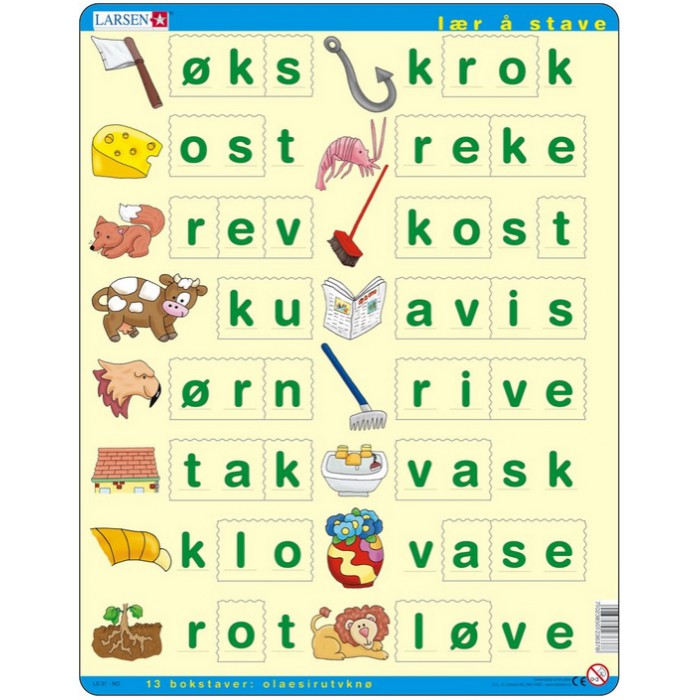 Puzzle s okvirom - Lær å lese (små bokstaver) (na norveškom)