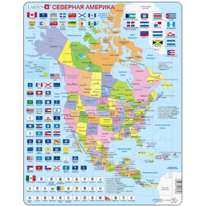 Puzzle s okvirom - Sjeverna Amerika (na ruskom)