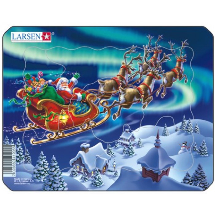 Puzzle s okvirom - Djed Mraz u polarnoj svjetlosti