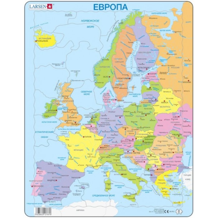 Puzzle s okvirom - Evropa (na ruskom)