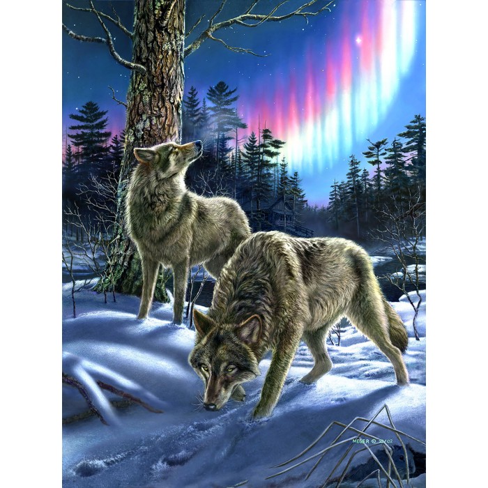 Puzzle Vukovi u polarnoj svjetlosti