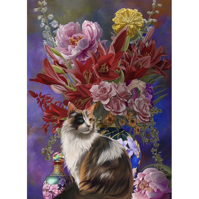 Puzzle XXL dijelovi - Cats and Flowers four Chinoiserie