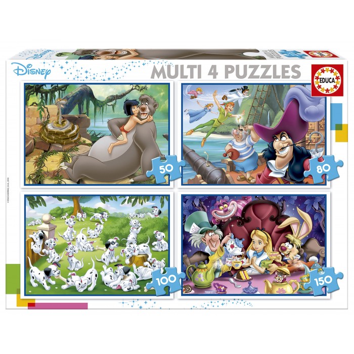 4 puzzle - Clásicos Disney (Aladdin. Jungle Book. Alicia. Peter Pan)