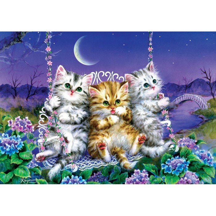 Puzzle Mačići se ljuljaju na mjesečini