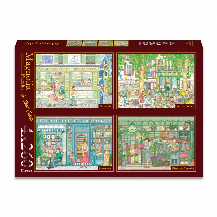 4 puzzle - Le Chat Colette - Patisserie - Café de France - Bookstore - Fleuriste Camelia