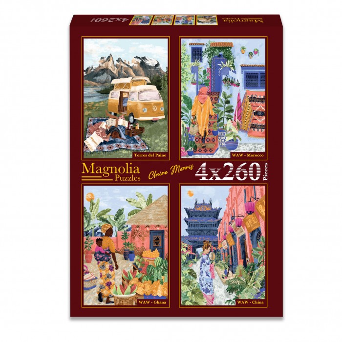 4 puzzle - Claire Morris - Torres del Paine - Morroco - Ghana - China