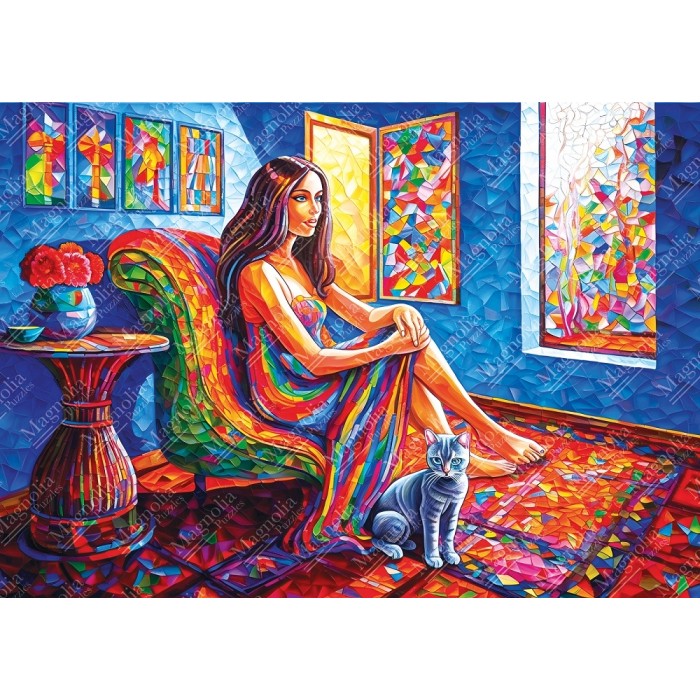 Puzzle Woman with Cat